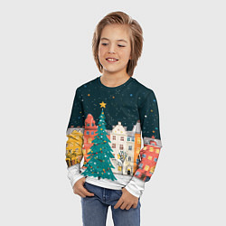 Лонгслив детский Новогодняя ночь в городе, цвет: 3D-принт — фото 2