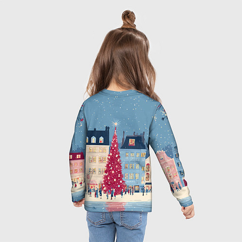 Детский лонгслив Новогоднее гуляние у красной елки / 3D-принт – фото 6