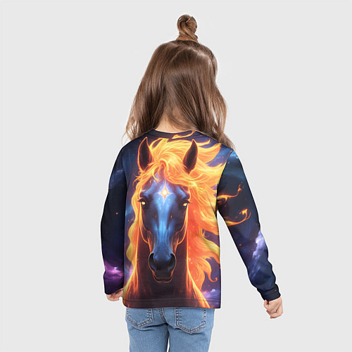 Детский лонгслив Космическая огненная лошадь / 3D-принт – фото 6