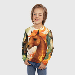 Лонгслив детский Милая огненная лошадь, цвет: 3D-принт — фото 2