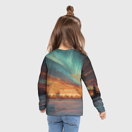 Детский лонгслив Лошадь на фоне северного сиянми / 3D-принт – фото 6