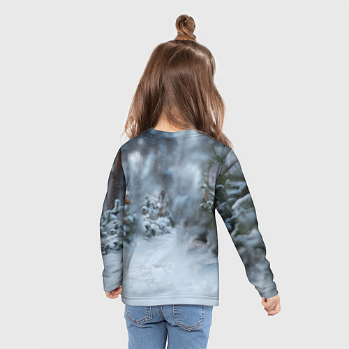 Детский лонгслив Маленькая лошадка в новогоднем лесу / 3D-принт – фото 6