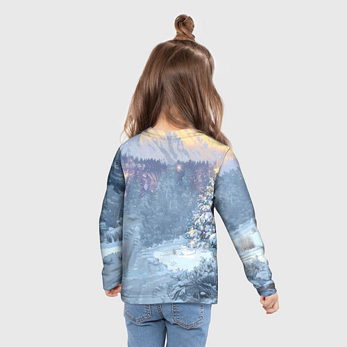 Детский лонгслив Новогодняя лошадка в лесу / 3D-принт – фото 6