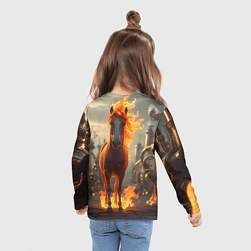 Детский лонгслив Огненная лошадь в стиле стимпанк / 3D-принт – фото 6