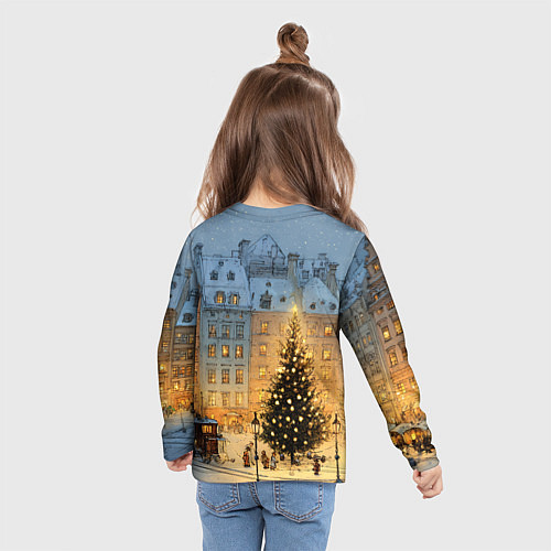 Детский лонгслив Новый год в старом уютном городе / 3D-принт – фото 6