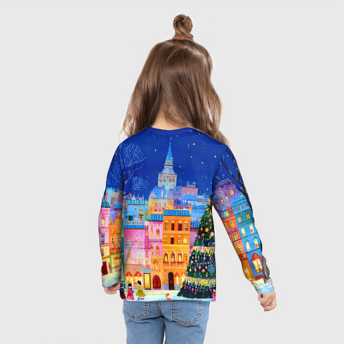 Детский лонгслив Разноцветные новогодние домики / 3D-принт – фото 6