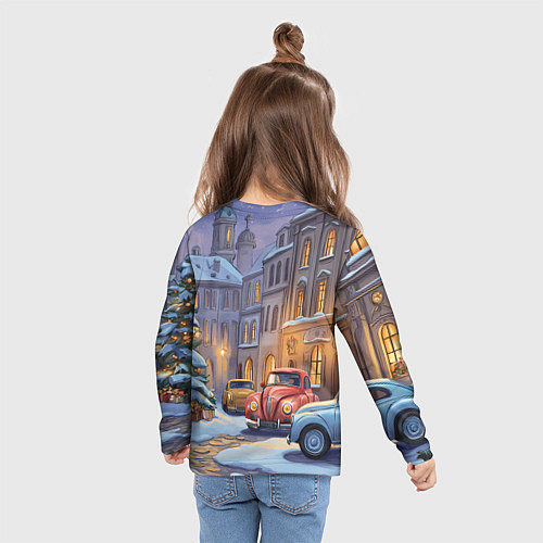 Детский лонгслив Новогодний снежный двор / 3D-принт – фото 6
