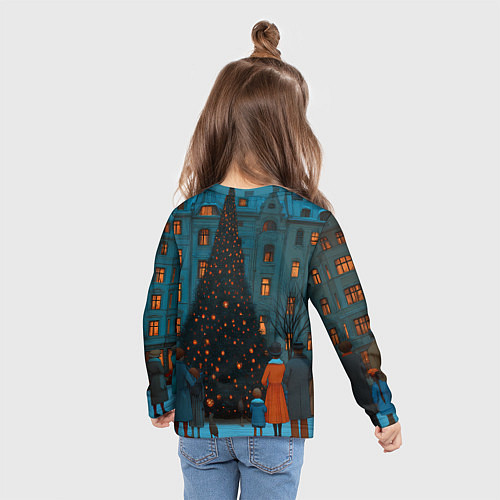 Детский лонгслив Люди встречают новый год во дворе / 3D-принт – фото 6