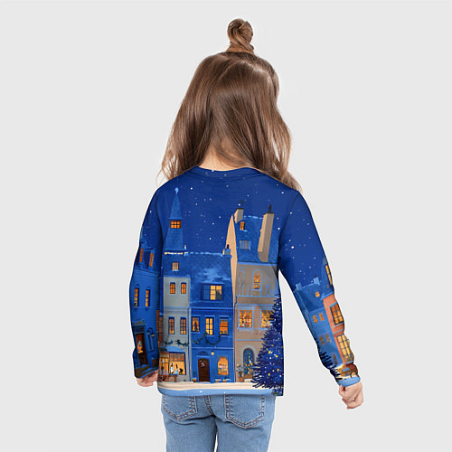 Детский лонгслив Синяя новогодняя елочка во дворе / 3D-принт – фото 6