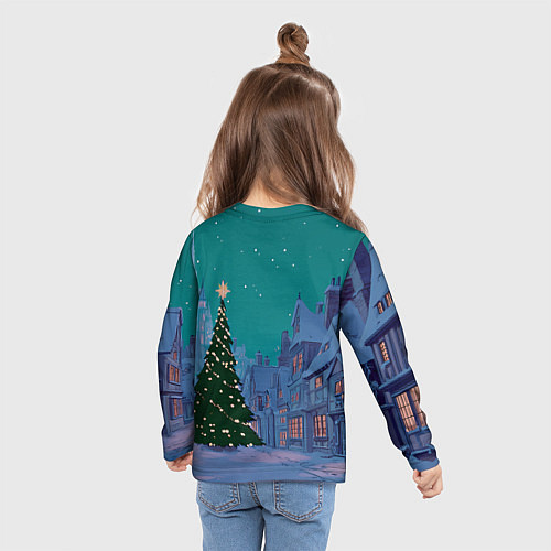 Детский лонгслив Зеленая новогодняя елка во вдоре / 3D-принт – фото 6