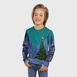 Лонгслив детский Зеленая новогодняя елка во вдоре, цвет: 3D-принт — фото 2