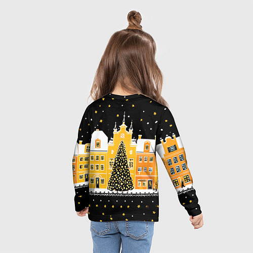 Детский лонгслив Новогодняя ночь в городе / 3D-принт – фото 6