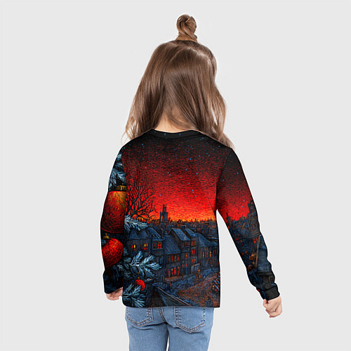 Детский лонгслив Новый год в ночном городе / 3D-принт – фото 6