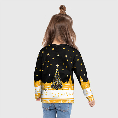 Детский лонгслив Новый год в черно-желтом стиле / 3D-принт – фото 6