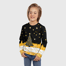 Лонгслив детский Новый год в черно-желтом стиле, цвет: 3D-принт — фото 2