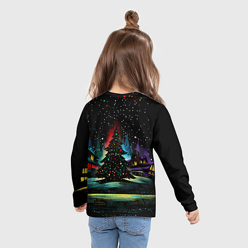 Детский лонгслив Новый год на черном фоне / 3D-принт – фото 6