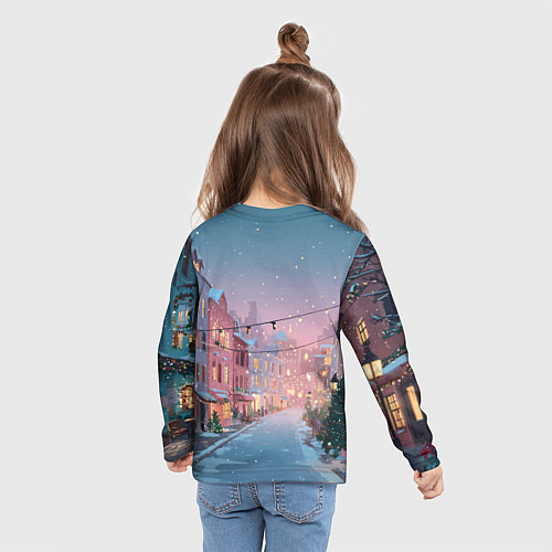Детский лонгслив Новогодняя улица / 3D-принт – фото 6