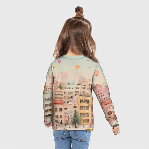 Детский лонгслив Объемный новогодний город / 3D-принт – фото 6