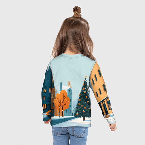 Детский лонгслив Новогодняя улица / 3D-принт – фото 6