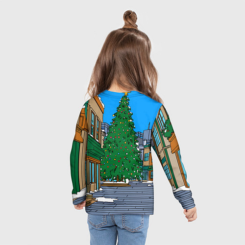 Детский лонгслив Мультяшный новогодний двор / 3D-принт – фото 6