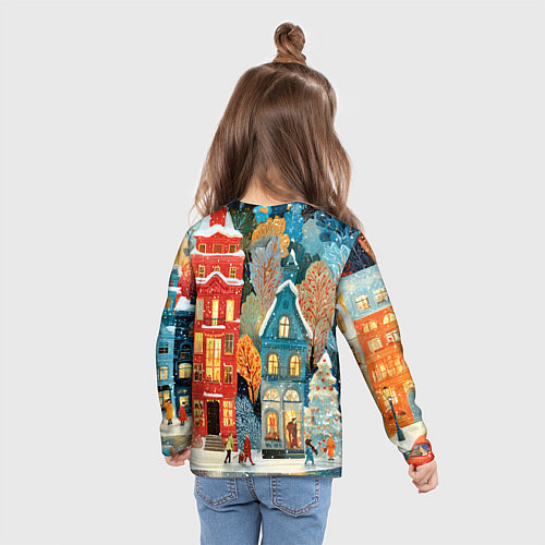Детский лонгслив Объемные разноцветные домики / 3D-принт – фото 6
