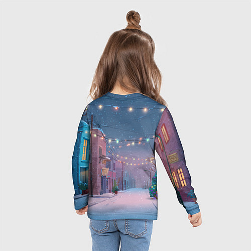 Детский лонгслив Новогодняя пустая улица / 3D-принт – фото 6