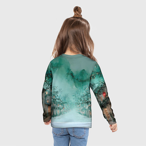 Детский лонгслив Новогодняя туманная улица / 3D-принт – фото 6