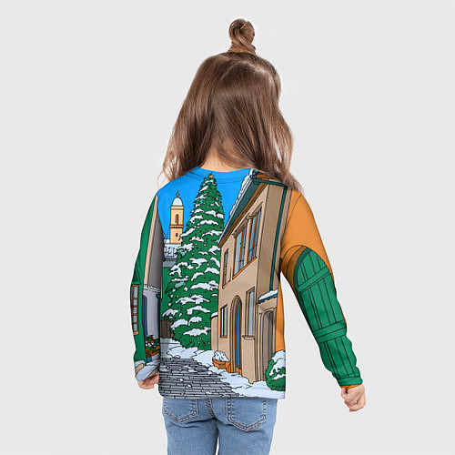 Детский лонгслив Новогодняя мультяшная улица / 3D-принт – фото 6