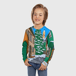 Лонгслив детский Новогодняя мультяшная улица, цвет: 3D-принт — фото 2