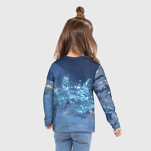 Детский лонгслив Лошадь на фоне новогодней елки / 3D-принт – фото 6