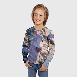 Лонгслив детский Белая лошадь на фоне елки, цвет: 3D-принт — фото 2