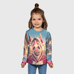 Лонгслив детский Счастливая новогодняя лошадь, цвет: 3D-принт — фото 2