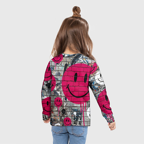 Детский лонгслив Розовые смайлы граффити / 3D-принт – фото 6