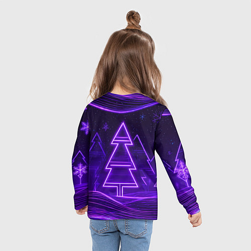 Детский лонгслив 2026 новогодняя лошадка на фоне фиолетовых елок / 3D-принт – фото 6