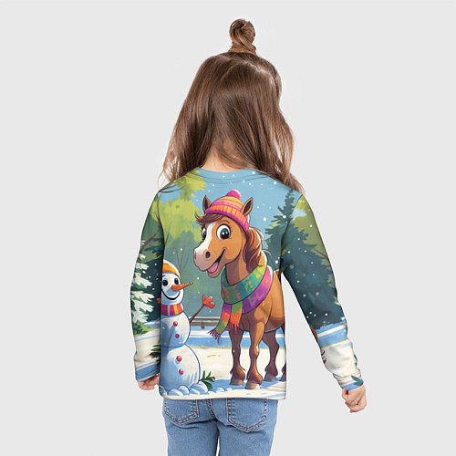 Детский лонгслив Лошадка и снеговик / 3D-принт – фото 6
