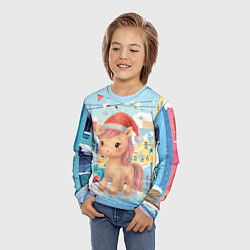 Лонгслив детский Лошадка с новогоднем венком, цвет: 3D-принт — фото 2