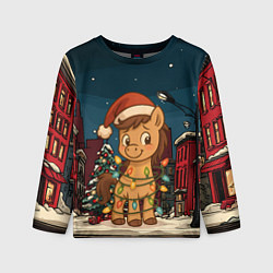 Лонгслив детский Лошадка в новогодней гирлянде, цвет: 3D-принт