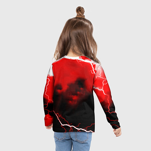 Детский лонгслив Ливерпуль шторм молнии красный / 3D-принт – фото 6