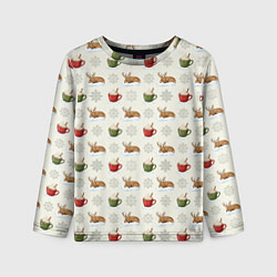 Лонгслив детский Зимний паттерн с оленем и чашками какао, цвет: 3D-принт