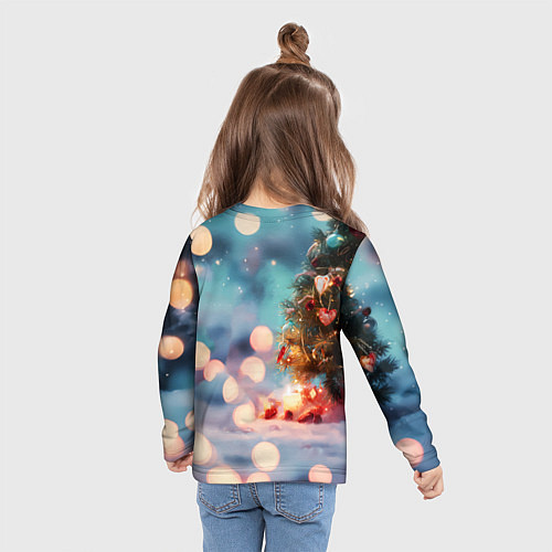 Детский лонгслив Рыжий маленький новогодний котенок / 3D-принт – фото 6