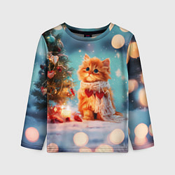 Детский лонгслив Рыжий маленький новогодний котенок