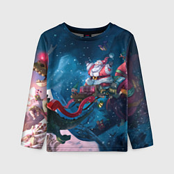 Лонгслив детский Санта с динозавром, цвет: 3D-принт