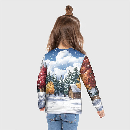 Детский лонгслив Новогодняя лошадка прыгает через оливье / 3D-принт – фото 6