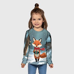 Лонгслив детский Лисичка с подарком зимой, цвет: 3D-принт — фото 2