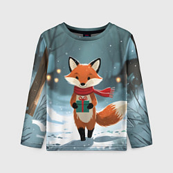 Лонгслив детский Лисичка с подарком зимой, цвет: 3D-принт