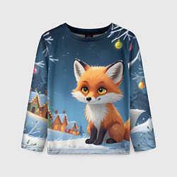 Лонгслив детский Лисичка новогодней ночью, цвет: 3D-принт