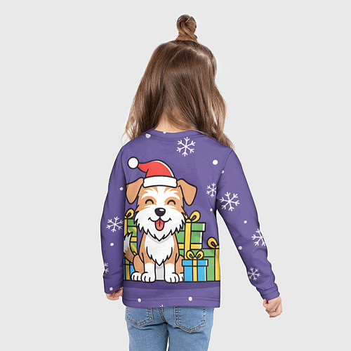 Детский лонгслив Новогодняя собачка с подарками / 3D-принт – фото 6