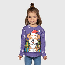 Лонгслив детский Новогодняя собачка с подарками, цвет: 3D-принт — фото 2