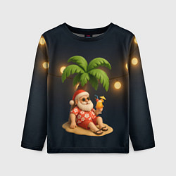 Детский лонгслив Санта чиллит под пальмой