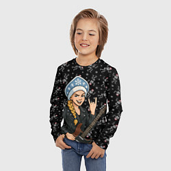 Лонгслив детский Снегурочка с гитарой - Рок, цвет: 3D-принт — фото 2